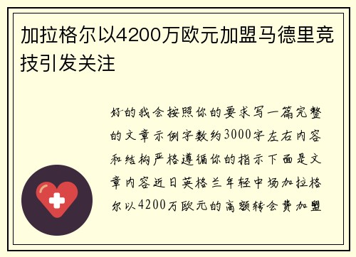 加拉格尔以4200万欧元加盟马德里竞技引发关注
